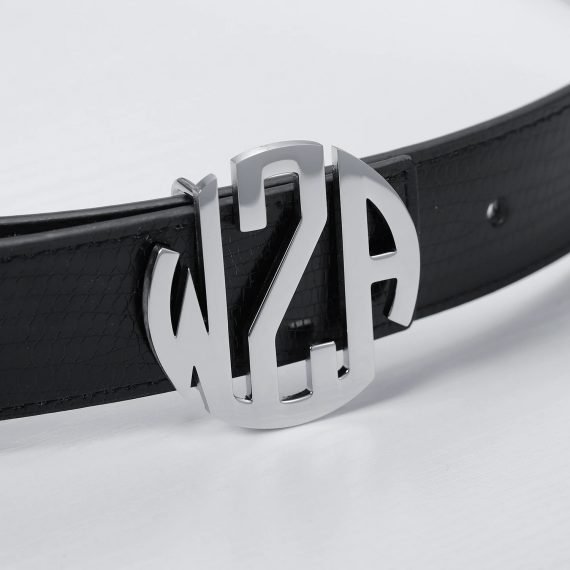 round circle 3 english letters monogram style silver color custom belt buckle