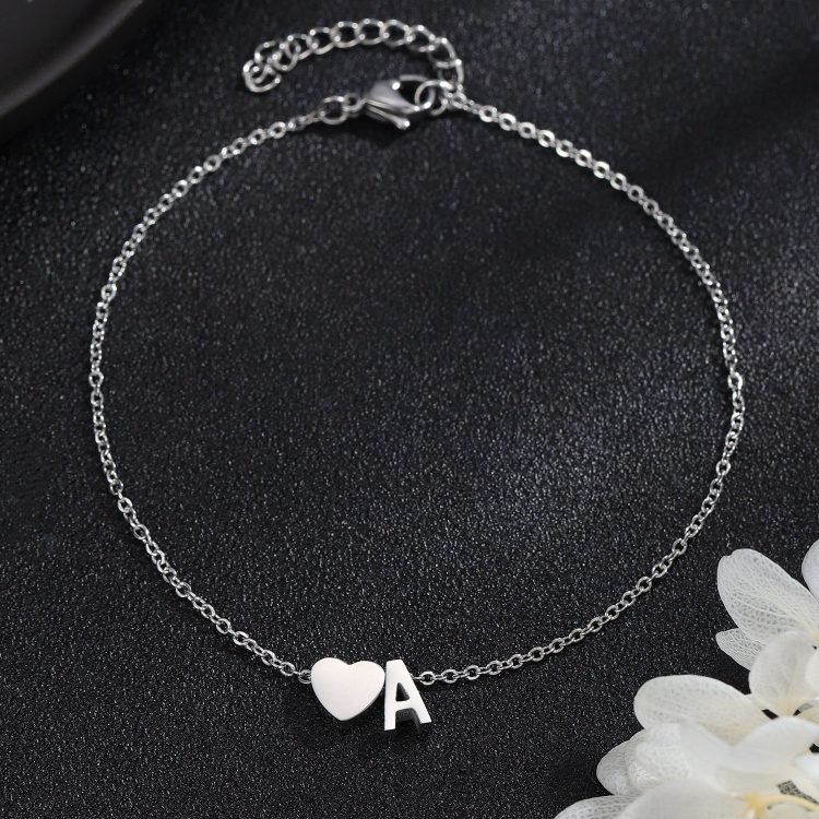 silver color initial letter name personalized custom anklet design