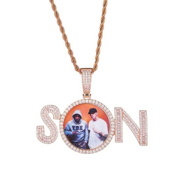 High Quality Rose Gold Color Plated Custom Photo Locket Name Necklace Beceff SON Nameplate Photo Frame Charm