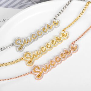 custom name necklace with iced out crystals bling jewelry name necklace for women in gold rose gold silver color cuban chain