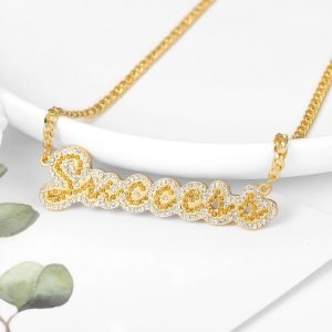 custom personalized bling name necklace with success two tone gold and silver color pendant with cuban chain