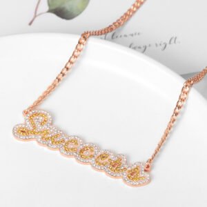 two tone iced out crystal bling hip hop fashion name necklace with success name personalized custom