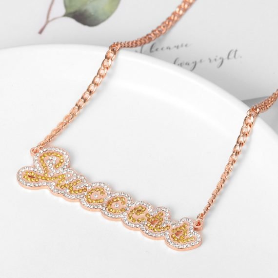 two tone iced out crystal bling hip hop fashion name necklace with success name personalized custom