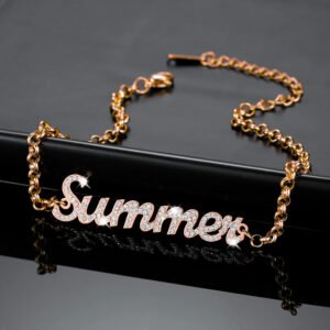 18cm Custom Name Rose Gold Color Plated Stainless Steel Single Name Bracelet For Teenage Girl Sparkling Custom Name Bracelet For Young Looking Women