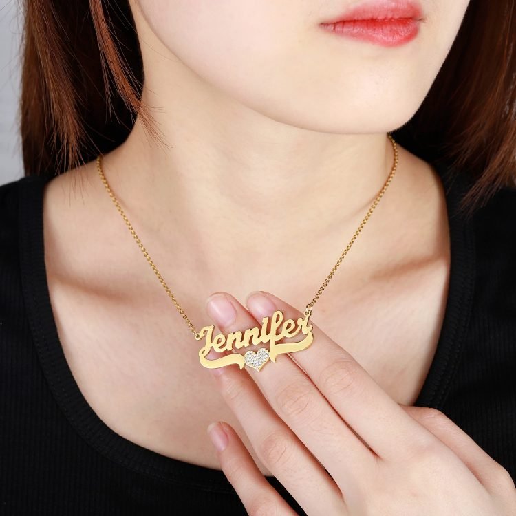 Crystal Heart Custom Name Necklace Personalized Jewelry Love Heart Name Necklace Casual Jewelry For Regular Use High Quality Necklace Link Chain Necklace