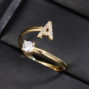 English Alphabet Custom Initial Ring For Women Crystal Name Ring For Ladies