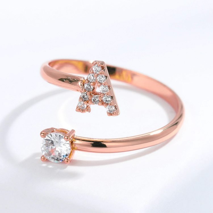 English Custom Letter Ring For Ladies Rose Gold Initial Ring