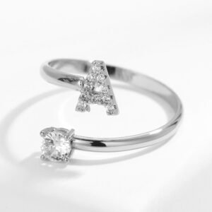 English Custom Letter Ring For Ladies Silver Initial Ring