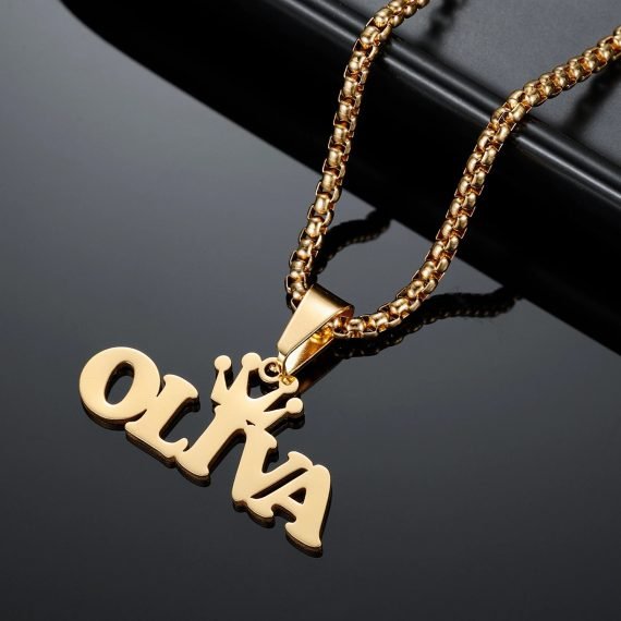 Gold Custom Name Necklace Beceff Jewelry For Women Best Quality Custom Name Necklace For Ladies Crown Name Necklace Regular Wear Jewelry Necklace