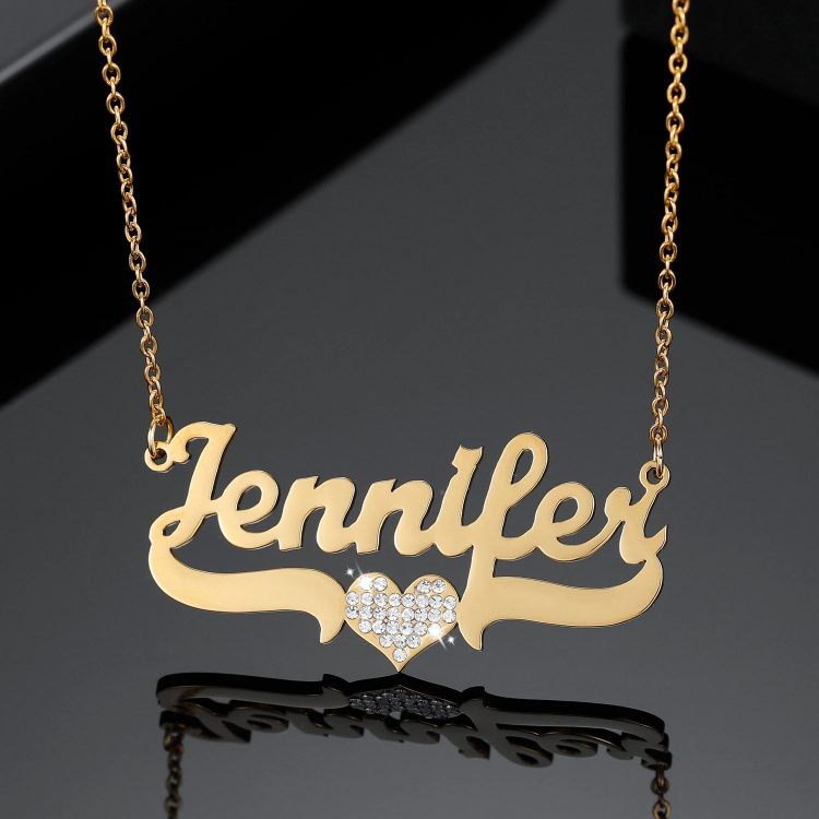 Gold Name Necklace High Quality Personalized Heart Pendant Name Necklace Crystal Heart Necklace For Teen Girls Simple Jewelry Chain