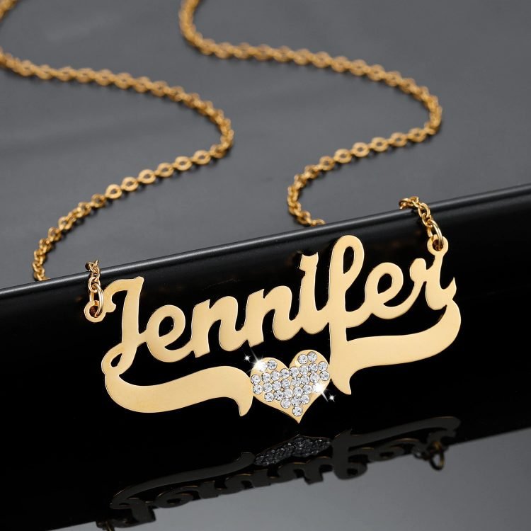 Gold Simple Custom Name Necklace Bling Heart Pendant Name Necklace With Name Shine Jewelry Custom Nameplate Necklace Best Quality Beceff Jewelry