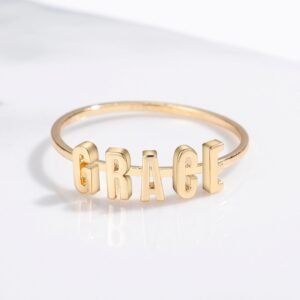 Personalized Separate English Letter Gold Custom Name Ring Shine Finger Wear Jewelry For Women