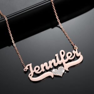 Rose Gold Custom Name Necklace For Women Bling Heart Pendant Name Necklace Bespoke Jewelry Design For Young Ladies