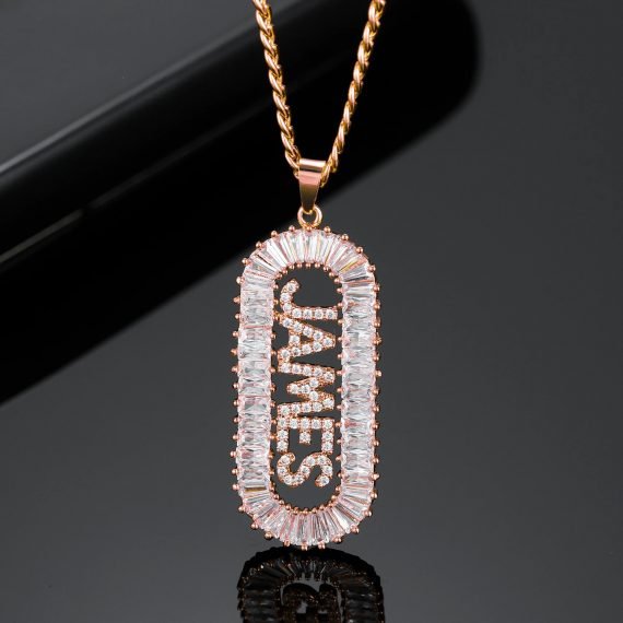 Rose Gold Custom Name Vertical Pendant Name Necklace For Crystal Jewelry Lovers