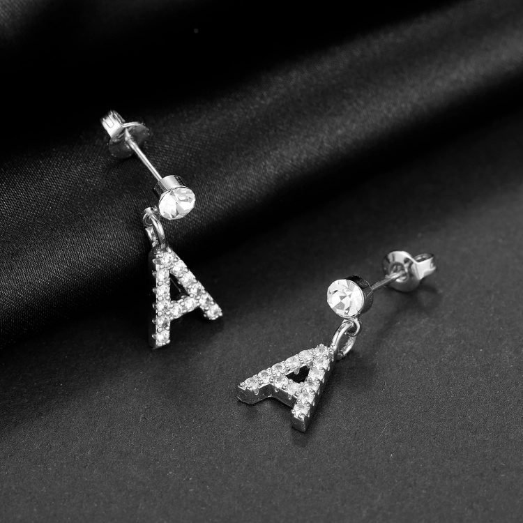 Silver Color Plated Crystal Inlaid Personalized Custom Jewelry For Women Simple Letter Stud Earring For Teenage Girls Jewelry For Party Outfits