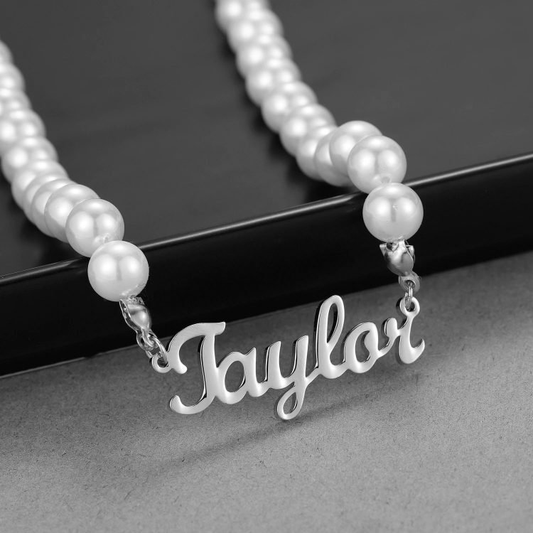 Silver Custom Name Necklace Premium Quality Custom Name Necklace Pearl Chain Name Necklace Regular Use Name Necklace For Ladies Jewelry For Grown Ups