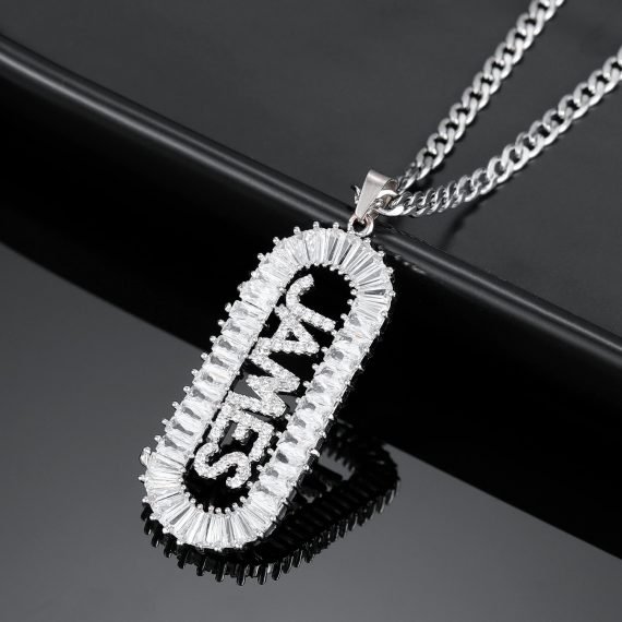 Silver Name Necklace Cubic Zirconia Custom Name Necklace With Crystal Letters For Hip Hop Jewelry