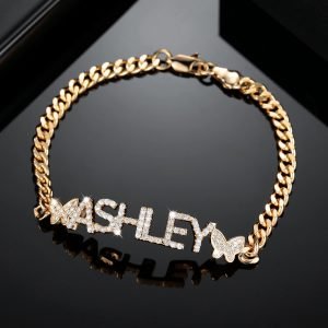 Sparkling Custom Name Bracelet With Bling Butterflies Bling Jewelry Custom Name Jewelry For Women High Quality Jewelry For Party Outfits