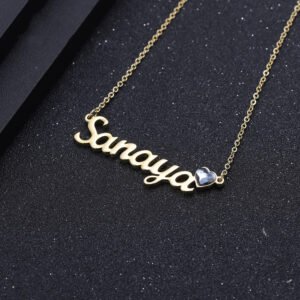 Gold Color Plated Custom Single Name Necklace With Birth Month Stone For Women Premium Quality Personalized Jewelry For Ladies Simple Link Chain Necklace With Shimmer For Casual Outfits