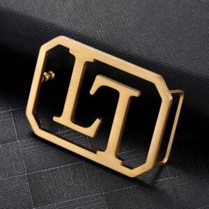 Good Quality Stainless Steel Two English Letter Custom Made Personalized Waist Belt Buckle In Gold Silver Rose Gold Colors Custom Gift To Father's Birthday
