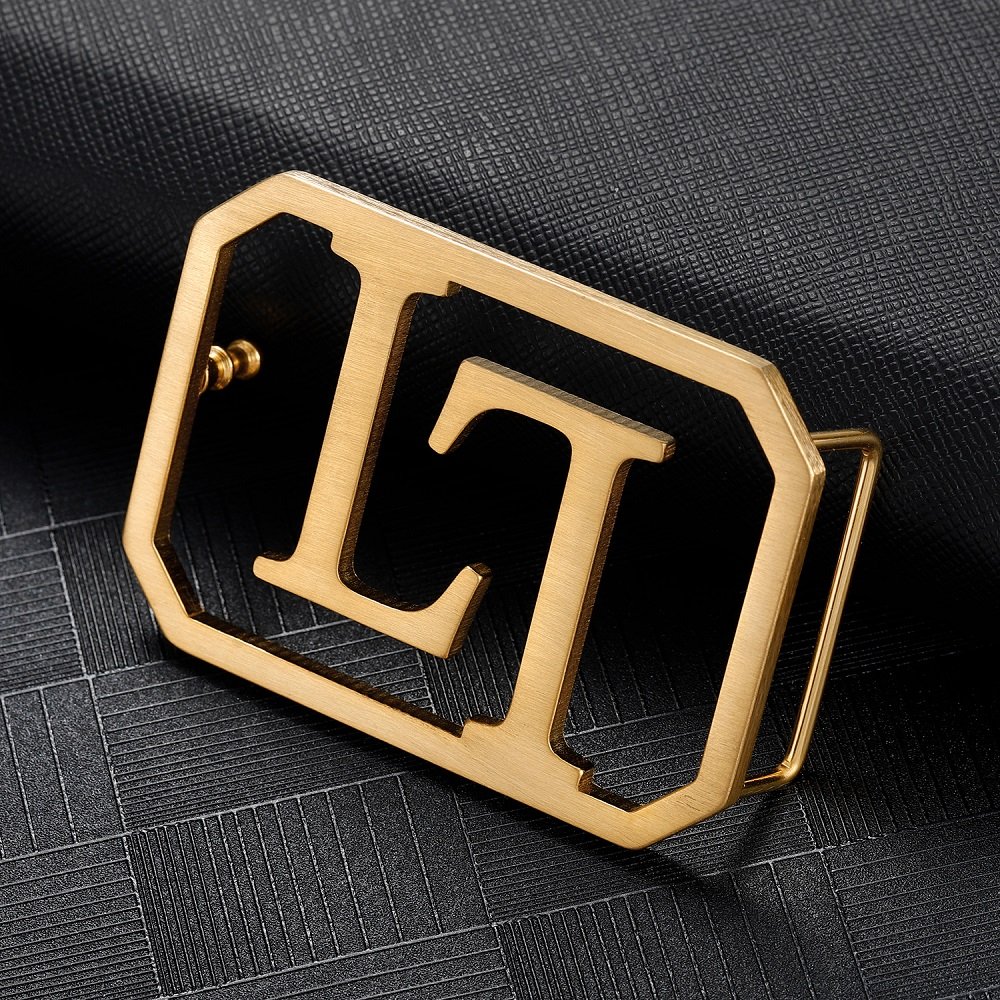 Good Quality Stainless Steel Two English Letter Custom Made Personalized Waist Belt Buckle In Gold Silver Rose Gold Colors Custom Gift To Father's Birthday