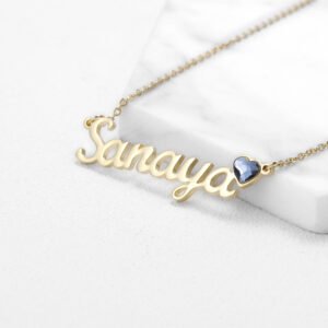 Heart Birthstone Custom Name Necklace Personalized Name Necklace For Simple Bling Crystal Jewelry Lovers Necklace With My Name Pendant Casual Name Necklace For Ladies