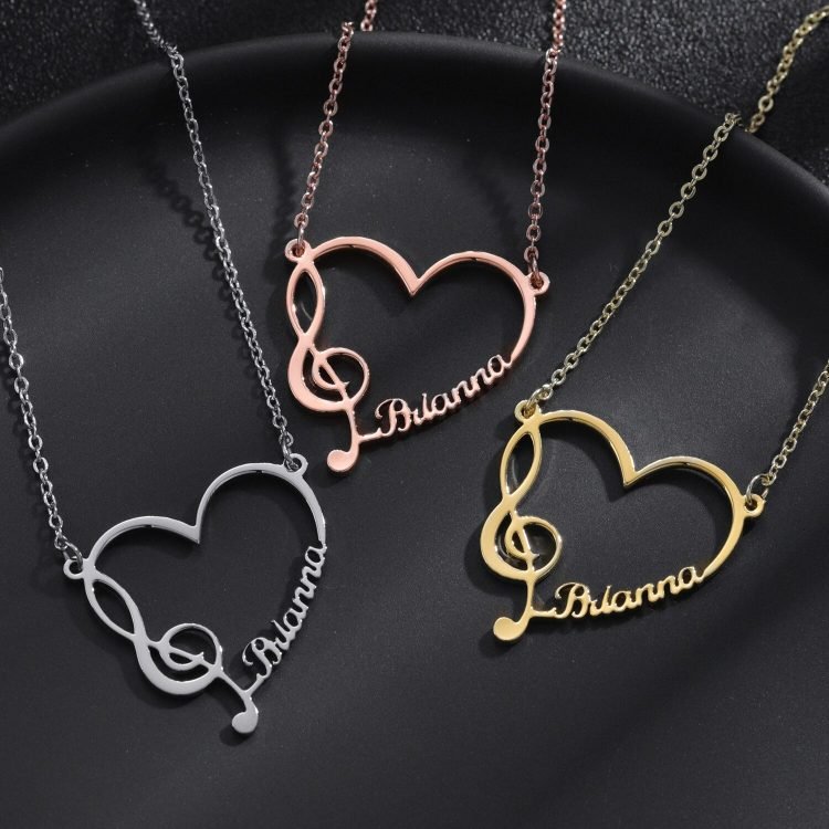 Music Note Custom Name Necklace High Quality Gold Silver Rose Gold Color Plated Custom Made Pendant Design Necklace With My Name Personalized Jewelry From Beceff