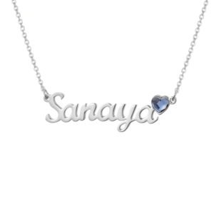 Silver Color Plated High Quality Stainless Steel Name Necklace With Heart Birthstone Single Name Necklace For Personalized Jewelry Lovers Custom Single Name Necklace With Shimmer For Casual Use