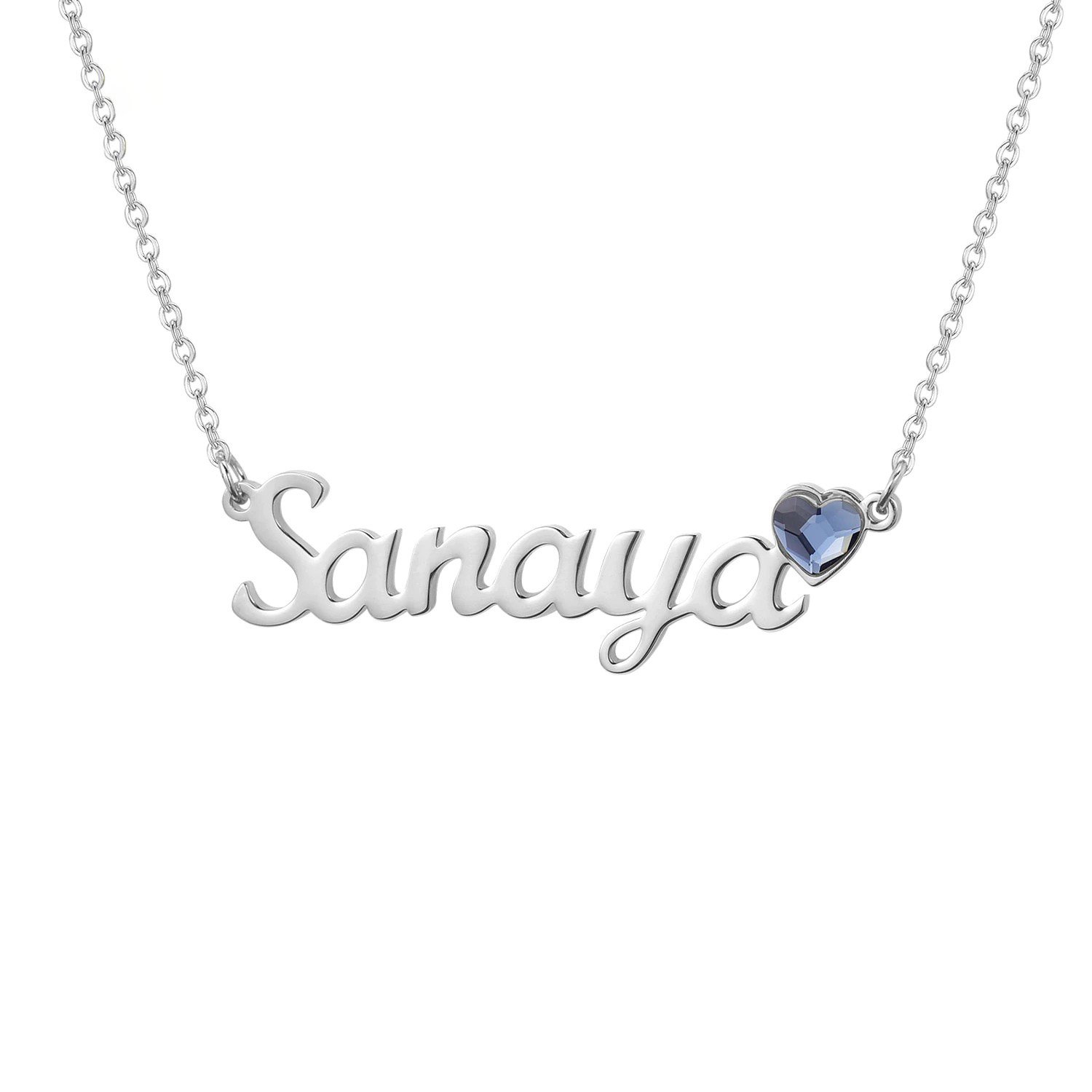 Silver Color Plated High Quality Stainless Steel Name Necklace With Heart Birthstone Single Name Necklace For Personalized Jewelry Lovers Custom Single Name Necklace With Shimmer For Casual Use