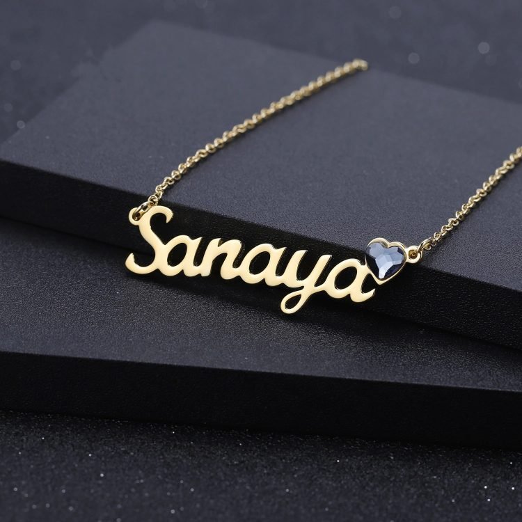 Single Name Heart Shaped Birthstone Necklace Casual Jewelry For Simple Necklace Lovers Link Chain Necklace With My Name Pendant High Quality Personalized Jewelry For Women