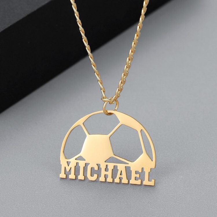3mm Cuban Chain Name Necklace Rope Name Necklace For Football Lovers Name Necklace Soccer Ball Name Necklace Capital Letter Name Necklace For Sport Lovers