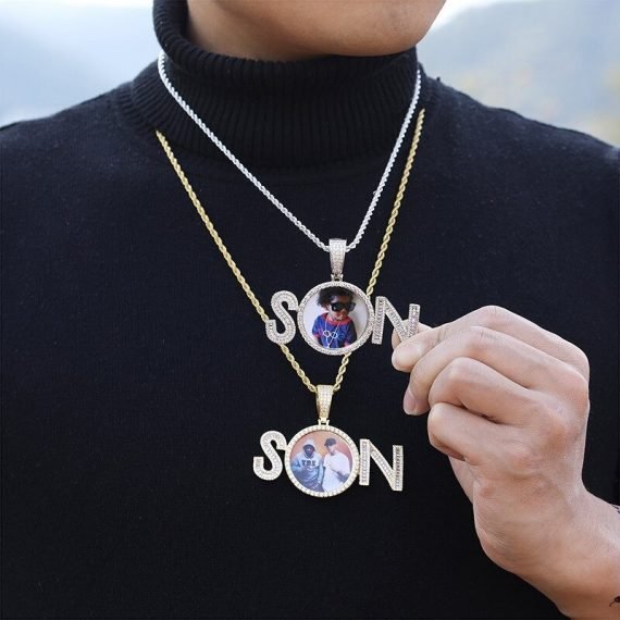 Beceff Personalized Custom Photo Frame Name Necklace Shine Crystal Framed Name Necklace With My Photo Any Bespoke Photo Necklace Charm For Women