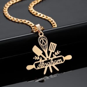 Gold Color Custom Name Necklace Cooking Equipment Pendant Necklace For Women Beceff For Women Kitchen Staff Name Necklace For Pastry Chefs Cutlery Equipment Pendant Necklace For Chefs