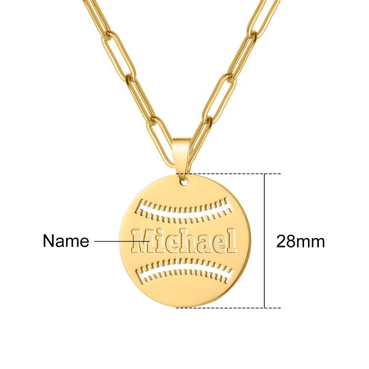 Gold Color Custom Name Necklace With Baseball Pendant Simple Stamped Style Name Necklace For Women High Quality Custom Name Necklace For Women