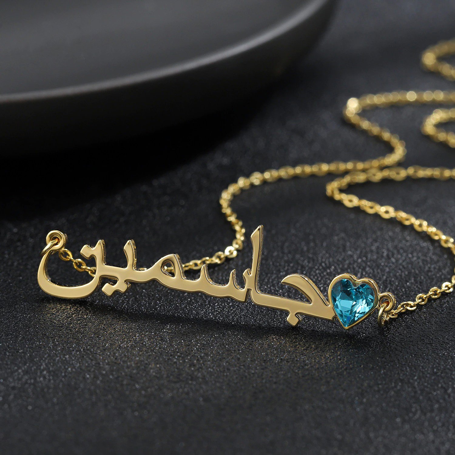 Gold Color Plated Custom Jewelry Nameplate Necklace For Women Personalized Name Necklace High Quality Name Necklace Name Charm With Rubric Birthstone Link Chain Necklace