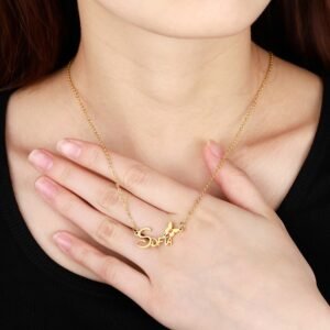Gold Color Plated Custom Made Name Necklace For Women Personalized High Quality Stainless Steel Name Necklace With Birth Month Stone Custom Nameplate Jewelry For Young Ladies And Girls
