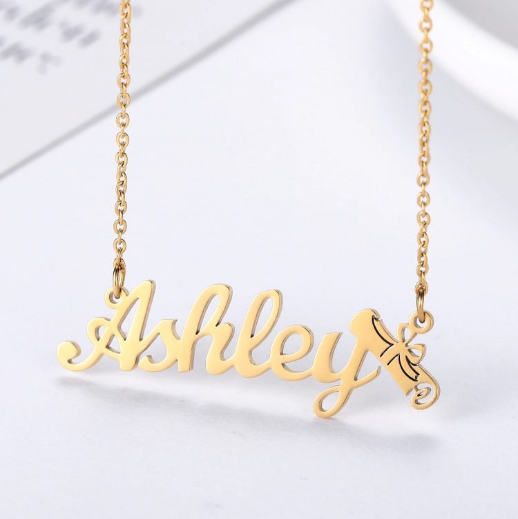 Gold Color Plated Custom One Name Necklace Simple Looking Name Necklace For Women Personalized Custom Name Necklace For Women With Degree For Casual Jewelry Lovers