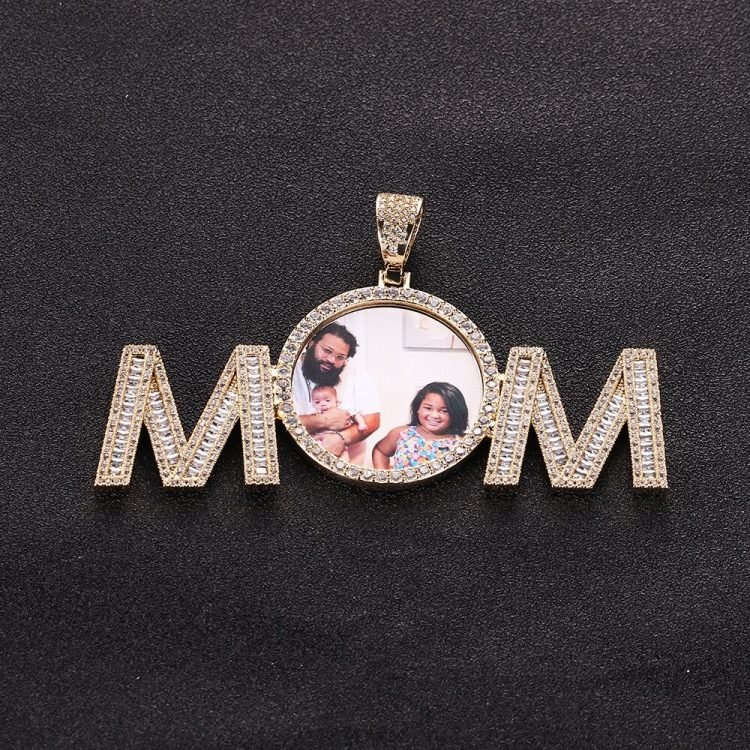 Gold Silver Rose Gold Colors Plated Custom Made Personalized Custom Photo Frame Necklace For Women Crystal Inlaid Mom Pendant Necklace With Tennis Chain Casual Stainless Steel Jewelry