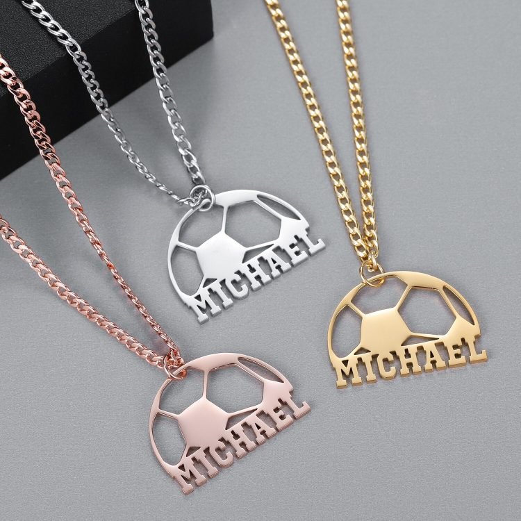 Gold Silver Rose Gold Custom Name Necklace High Quality Custom One Name Necklace Beceff Jewelry For Women Soccer Season Name Necklace FIFA Ball Name Necklace Personalized Jewelry For Women