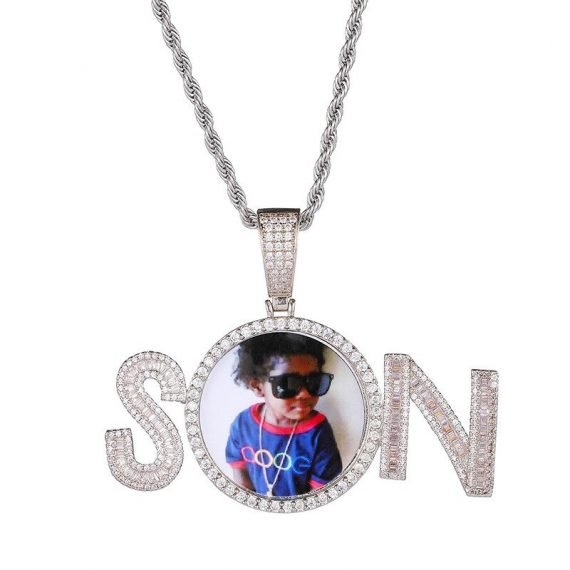Gold Silver Rose Gold Custom Round Photo Frame Name Necklace Crystal Name Necklace With Cute Photo Frame For Women Casual Name Necklace With My Photo