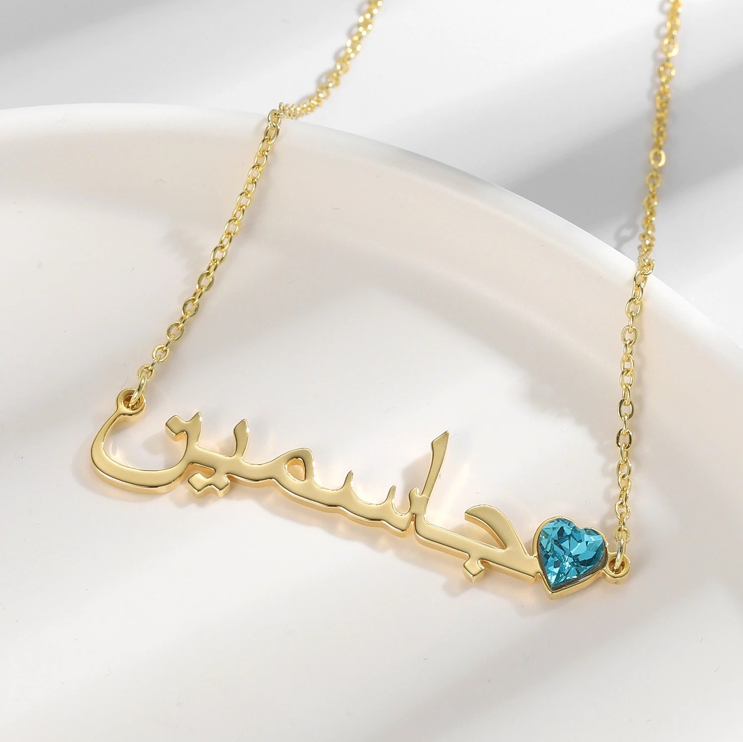Heart Birthstone Arabic Name Necklace High Quality Personalized Jewelry Custom Name Necklace Gift For Women Arabic Font Name Necklace Beceff Jewelry For Casual Wear