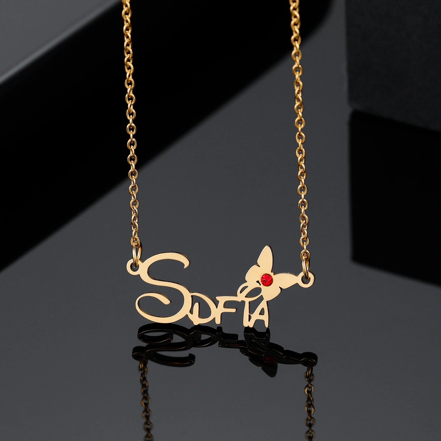 High Quality Custom One English Name Necklace With Birth Month Stone Personalized Name Necklace For Teenage Girls And Young Ladies Women's Jewelry For Casual Use