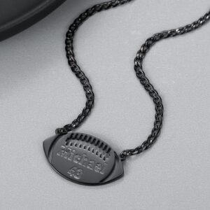 Matt Black Color Custom Name Necklace Personalized Sport Lover Name Necklace American Football Name Necklace High Quality Beautiful Name Necklace Sport Lover Charm For Men And Women