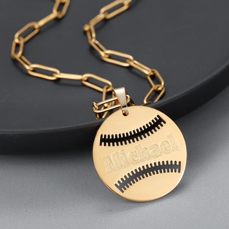 Premium Quality Nameplate Necklace High Quality Custom Name Necklace Baseball Ball Name Necklace Personalized Name Necklace For Women And Men Simple Name Engraved Necklace