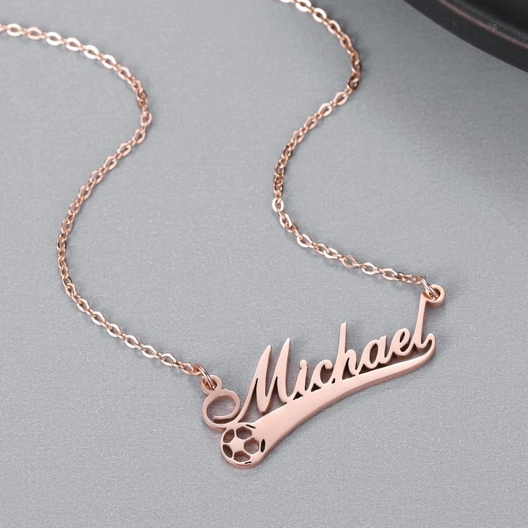Premium Quality Rose Gold Color Plates High Quality Stainless Steel Personalized Jewelry For Football Sports Lovers Soccer Ball Pendant Name Necklace For FIFA Game Fans And Kids