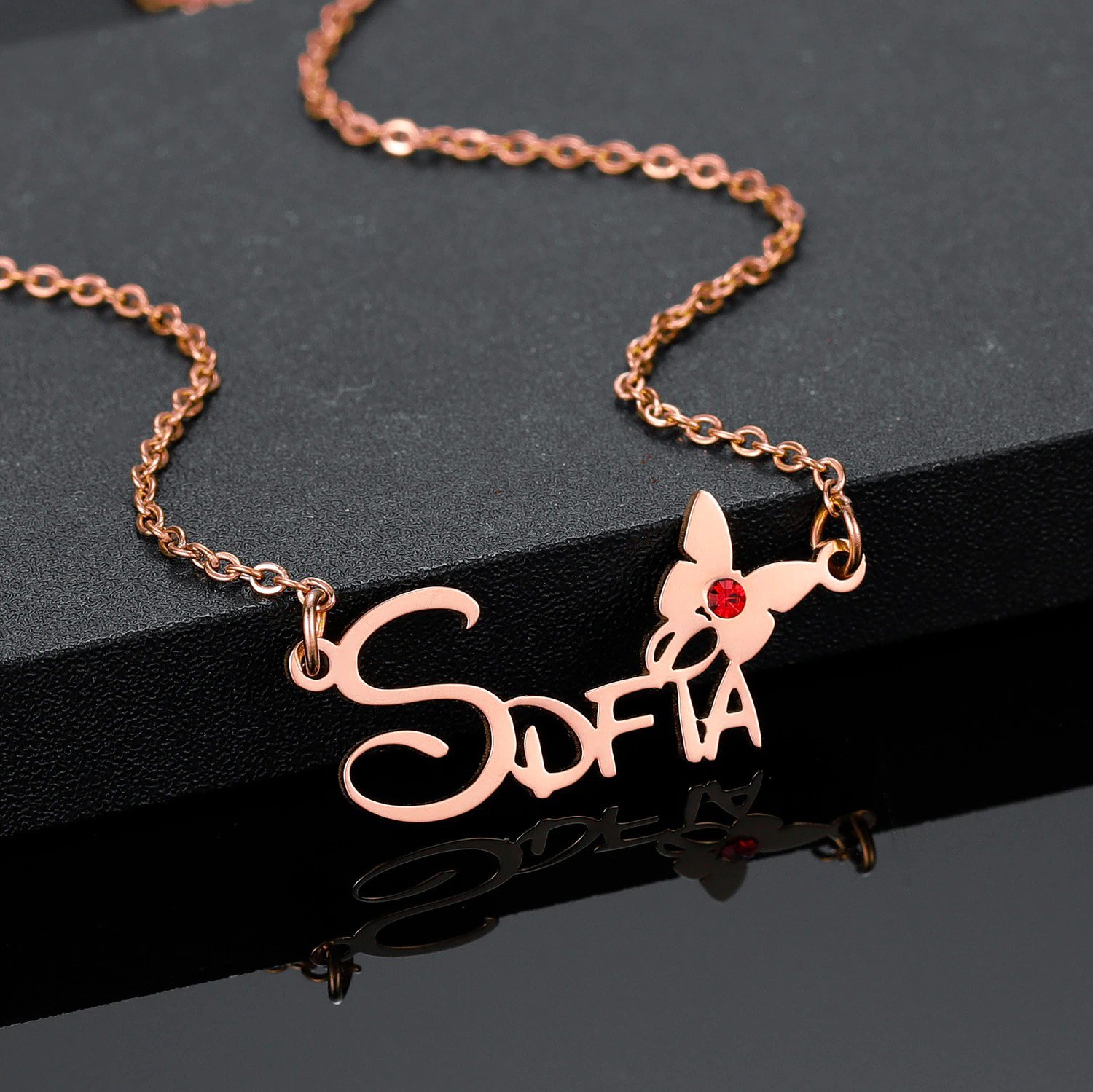 Rose Gold Color Plated Custom Made Name Necklace For Women High Quality Birthstone Name Necklace For Teenage Girls Personalized Jewelry For Women