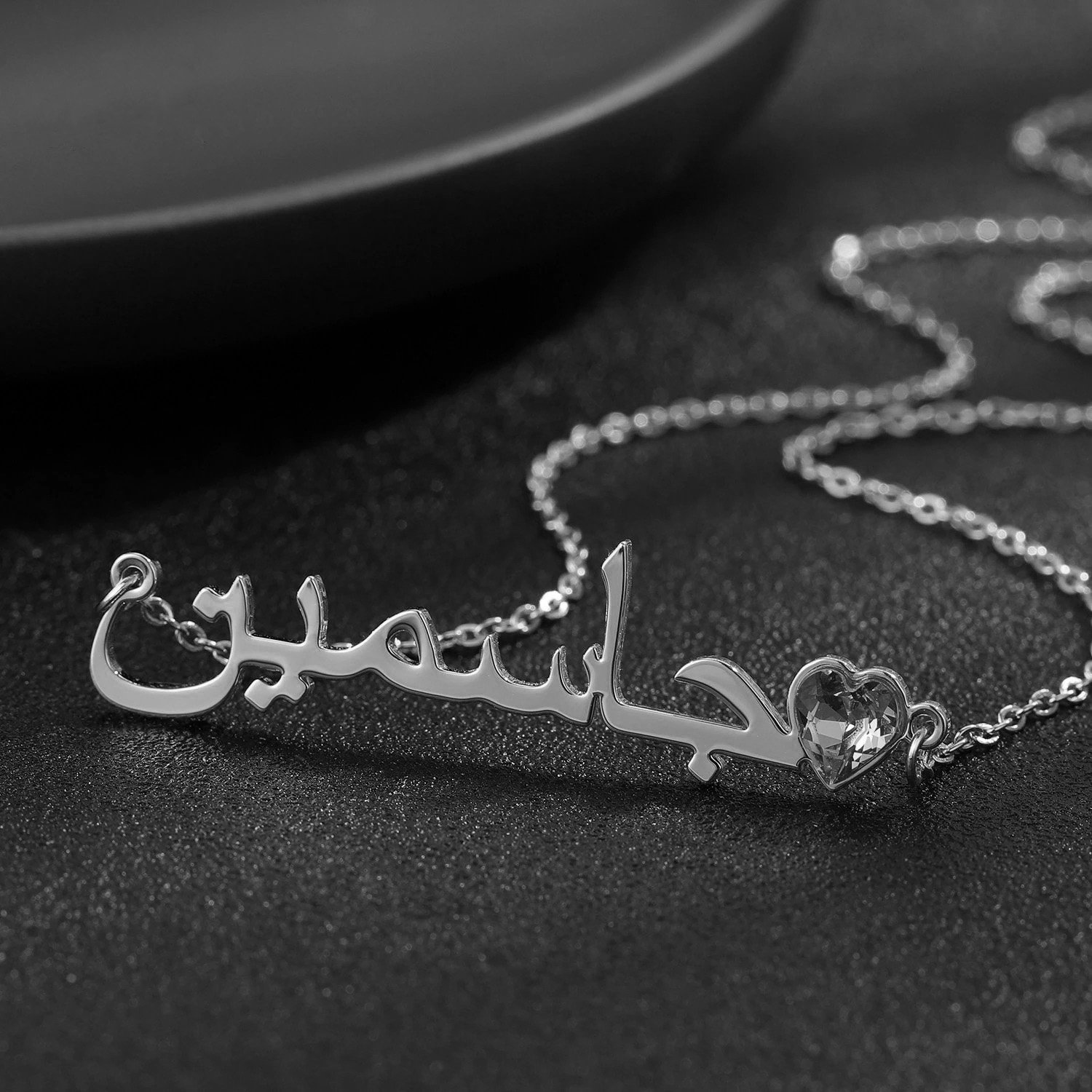 Silver Color Plated Custom Arabic Name Necklace Name Charm In Arabic Font Nameplate Necklace For Women Custom My Name Necklace For Men And Women Personalized Name Necklace