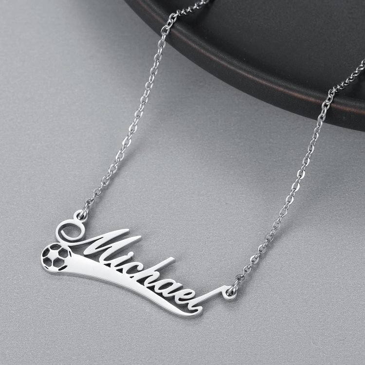 Silver Color Plated Custom Made Name Necklace With Football For Soccer Sport Lovers Personalized Custom Name Necklace Gift For Football Fans And High School Kids