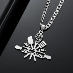 Silver Color Plated Custom Name Necklace Personalized Name Necklace For Cutlery Equipment Name Necklace For Chefs And Kitchen Staff Members Pastry Chefs Name Necklace For Women