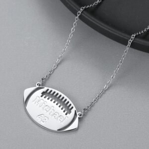 Silver Color Plated Custom Name Necklace Personalized Name Necklace For Sport Lovers American Football Name Necklace Carved Name Necklace For Casual Jewelry Lovers Sport Fan Name Necklace
